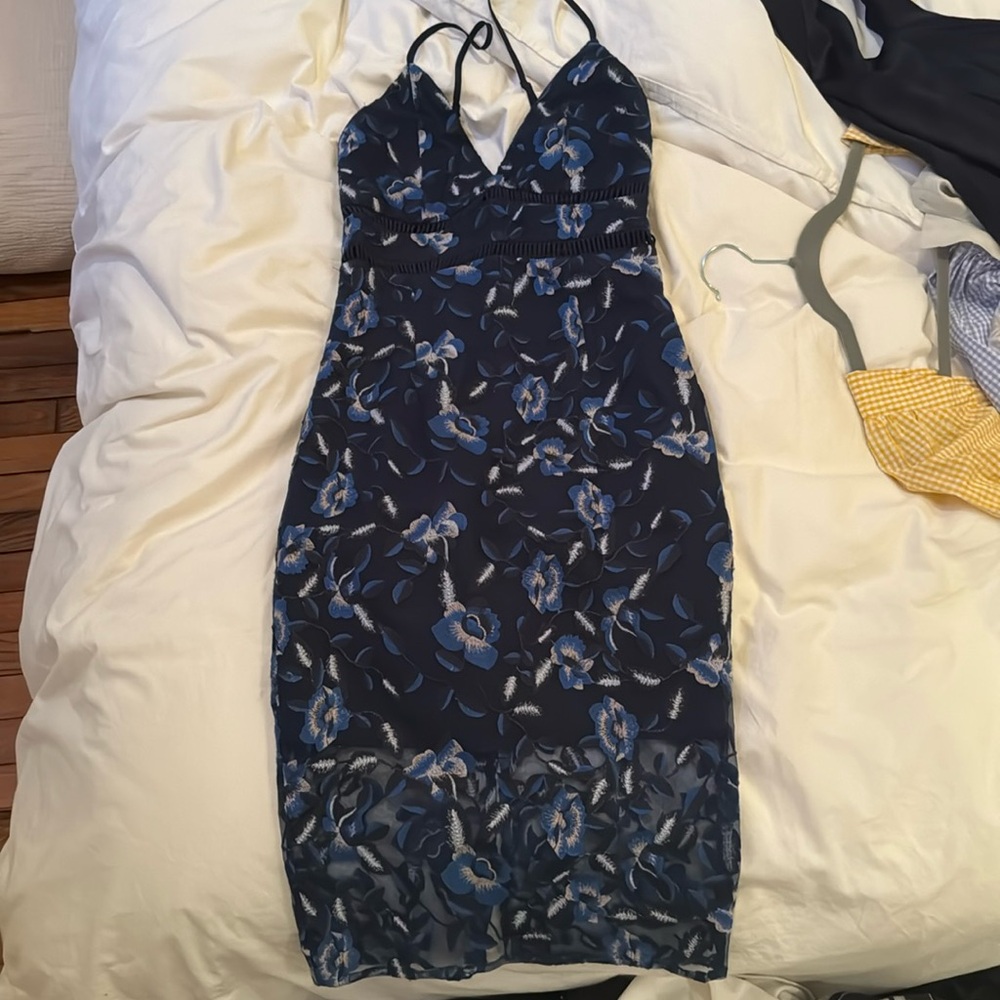 Bardot Blue Embroidered Floral Midi Dress Medium Size XS
